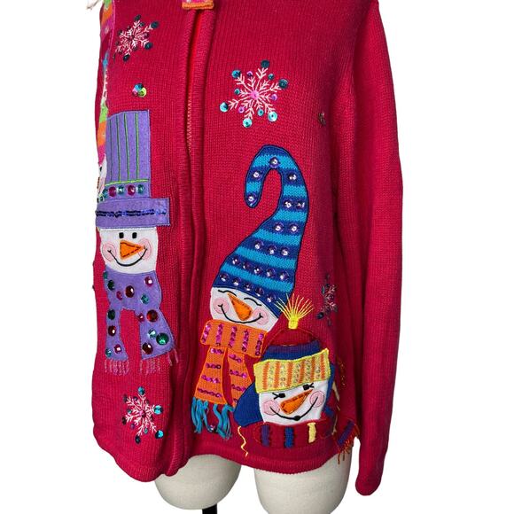 Vintage Tiera International Christmas Collection Women's Snowman Cardigan - Picture 9 of 10